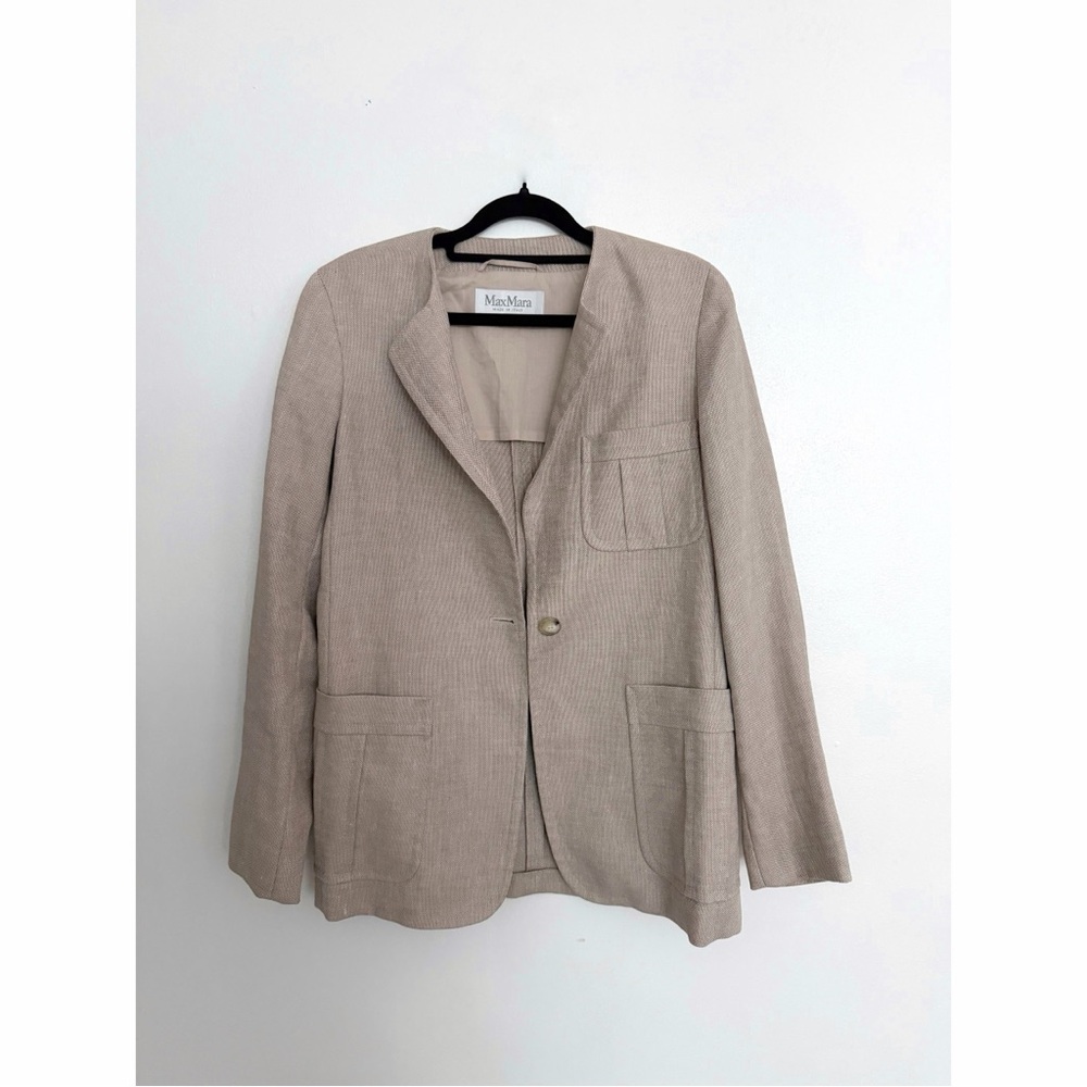 $1,700 MaxMara chic linen blazer jacket summer spring 38 2 4 lined safari khaki